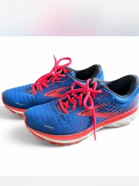Brooks Womens Ghost 13 Road Running Shoes Blue & Pink Coral size 10.5